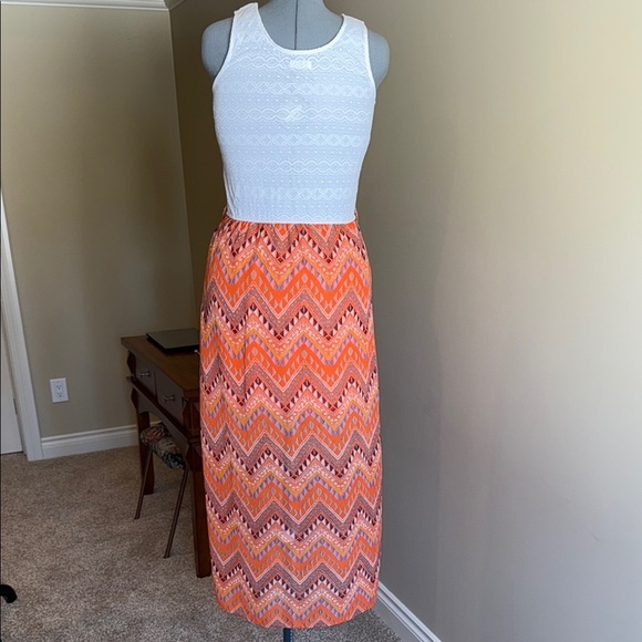 Ardene White and Orange Chevron Maxi Sundress Sleeveless - Picture 6 of 11